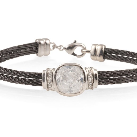 Black Cable Bracelet With Cubic Zirconia Crystal B SOLD OUT - Picture 1 of 3